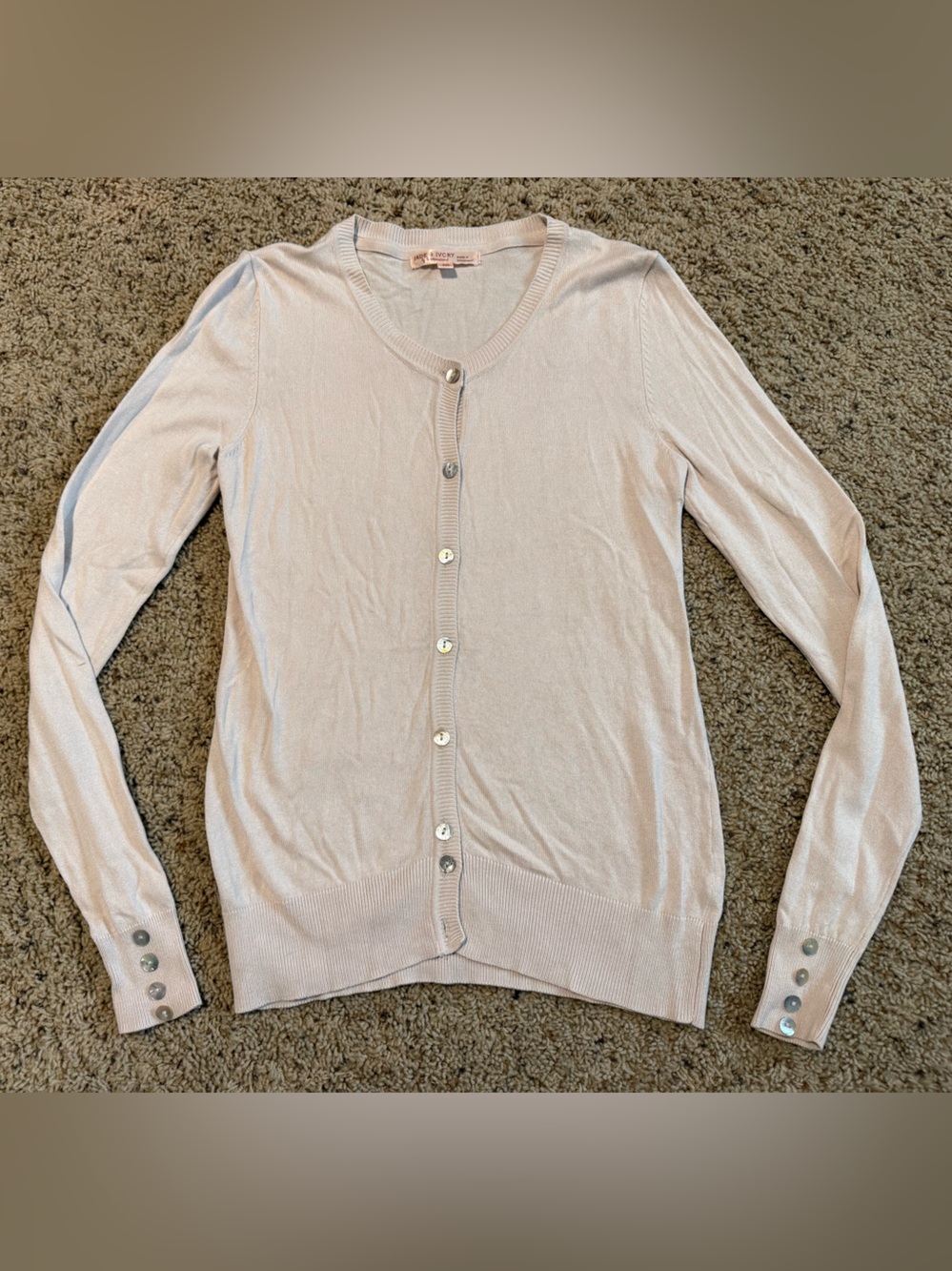 Women’s Jade & Ivory Lightweight Cardigan Beige Sweater With Abalone Buttons